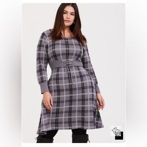 Torrid Gray Plaid Sweater Knit Corset Skater Dress Size 3